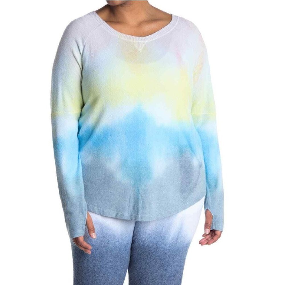Theo & Spence Ribbed Trim Tie-Dye Tee Top Shirt
